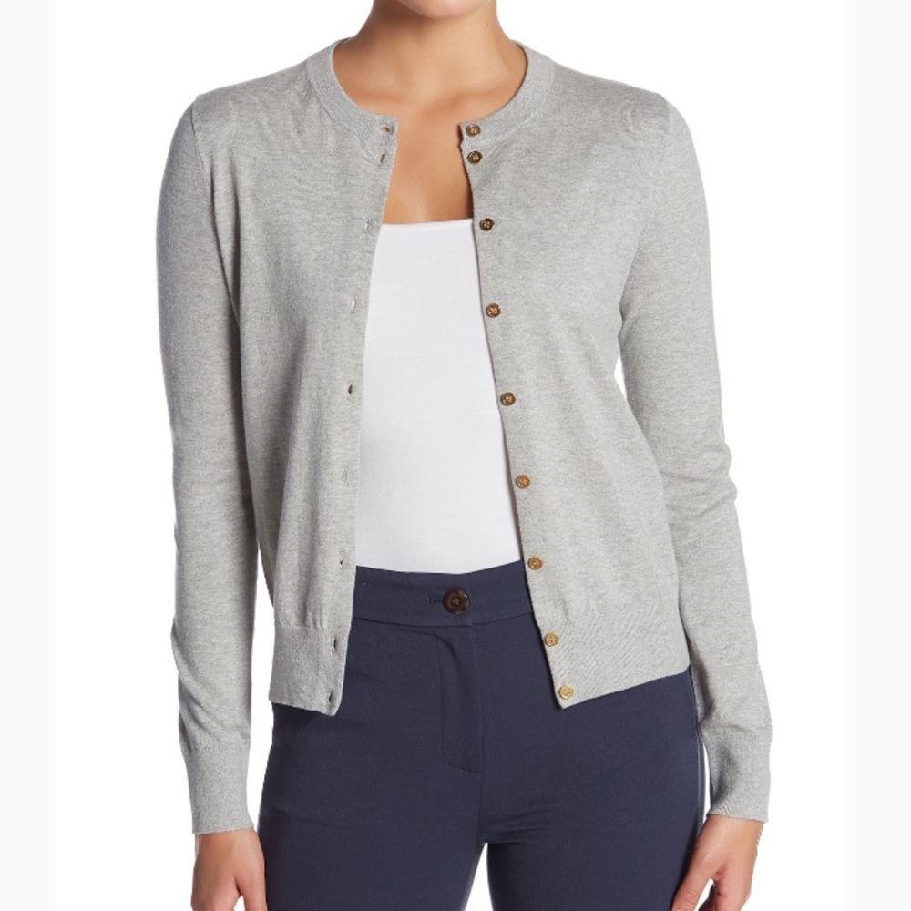 J. Crew Gray Button-Up Crewneck Cardigan